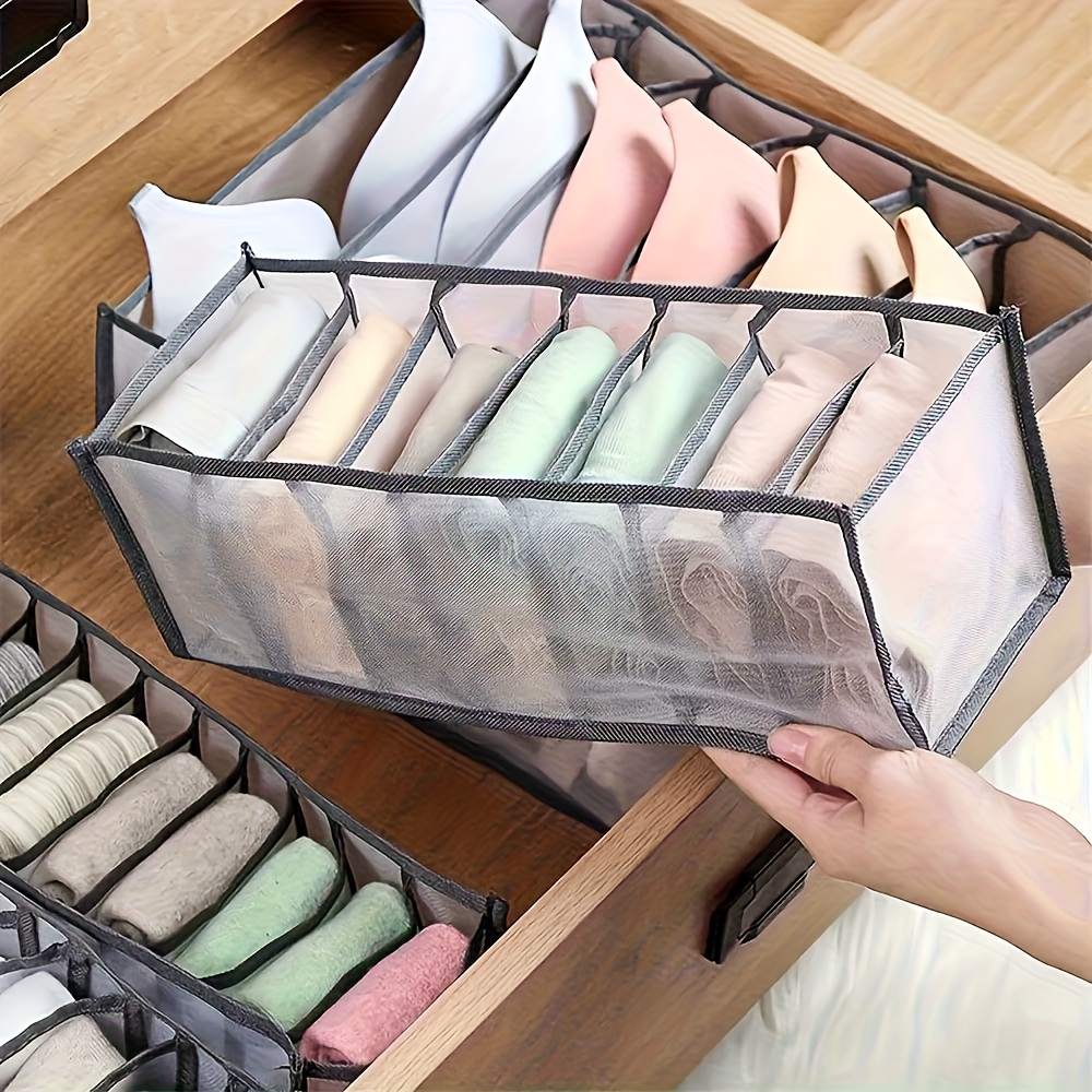 Drawer Organizer Peg - กล่องจัดระเบียบลิ้นชักใส่ชุดชั้นใน 7 ช่อง กล่องเก็บถุงเท้าแบบพับได้ กล่องแบ่งช่องลิ้นชักสำหรับใส่กางเกงใน ถุงเท้า