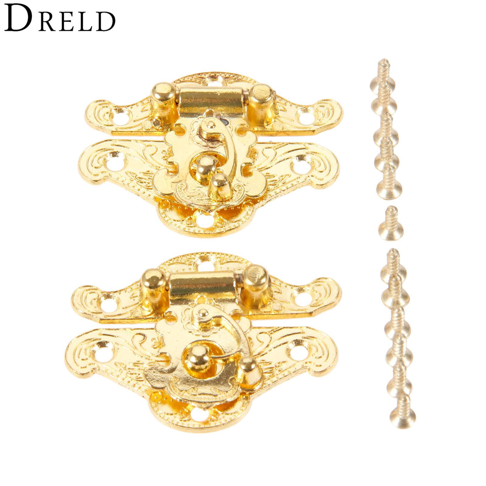 Furniture Hardware Tools - DRELD 2Pcs ทองโบราณกล่อง Latch Hasps ล็อค