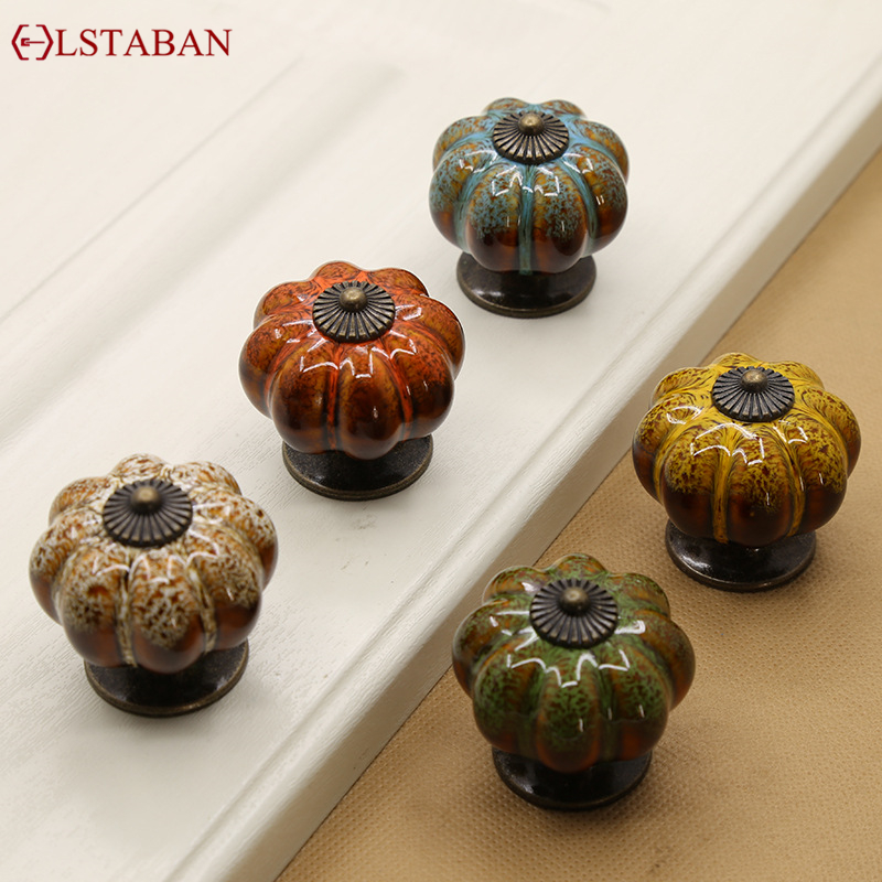Furniture Hardware China - มือจับเซรามิกสไตล์ยุโรปแบบเรียบง่าย ลายเสือดาว ลายฟักทอง สำหรับลิ้นชัก ตู้เสื้อผ้า ประตูตู้