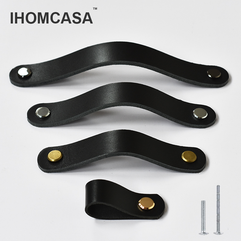 Furniture Hardware China - IHOMCASA หนังสีดํา Knobs ตู้ตู้รองเท้า Cowhide ดึง