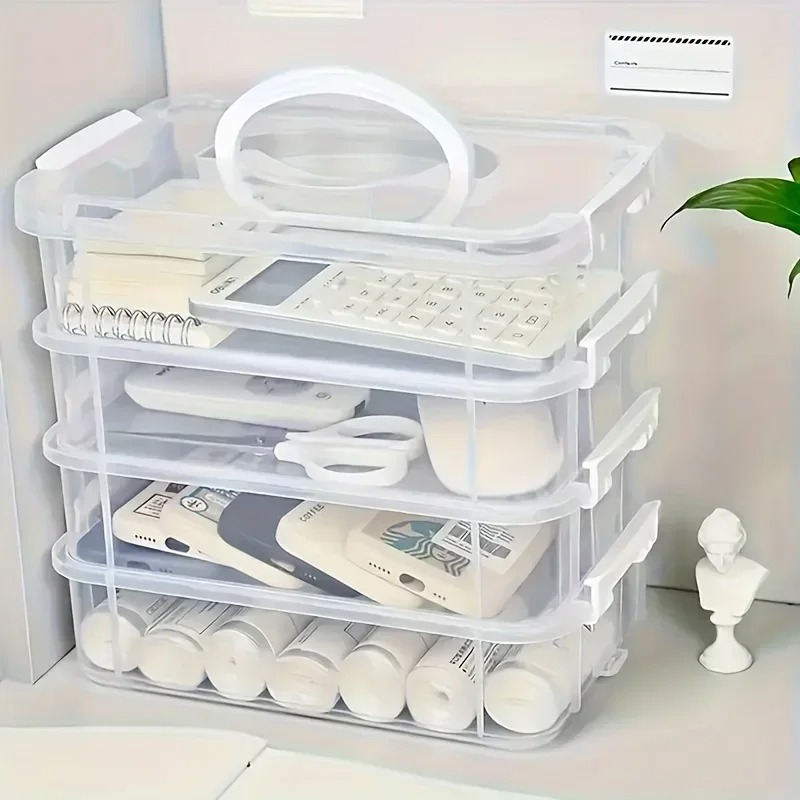 Drawer Organizer Peg - กล่องเก็บของพลาสติกใส 4 ชั้น, กล่องจัดระเบียบแบบแบ่งช่องวางซ้อนกันได้สำหรับตัวต่อ, กล่องลิ้นชักแบบพกพา