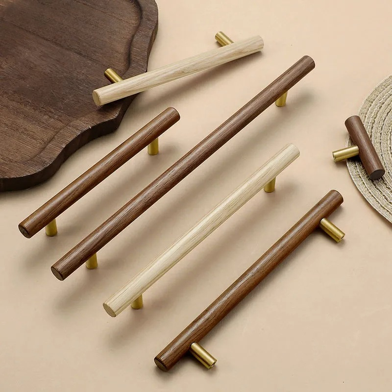Japanese Furniture Hardware - มือจับประตูตู้สไตล์ญี่ปุ่นย้อนยุคแบบชนบท ลูกบิดไม้วอลนัทอเมริกันคุณภาพสูง สำหรับตู้รองเท้า ตู้เสื้อผ้า และอุปกรณ์เฟอร์นิเจอร์